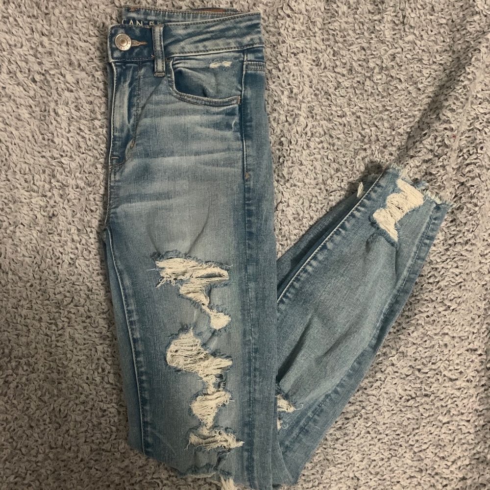 Light/medium wash high rise jeggings AE 4 regular